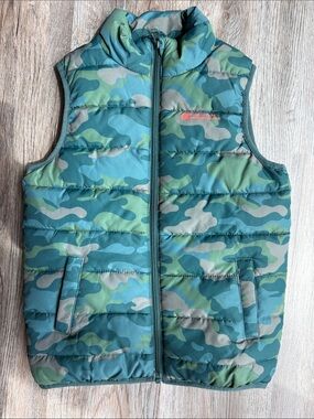 Mountain Warehouse Kids Puffer Vest in Teal & Orange Camouflage